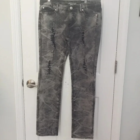 Do Denim Distressed Charcoal Grey Acid Wash Jeans - Picture 1 of 16